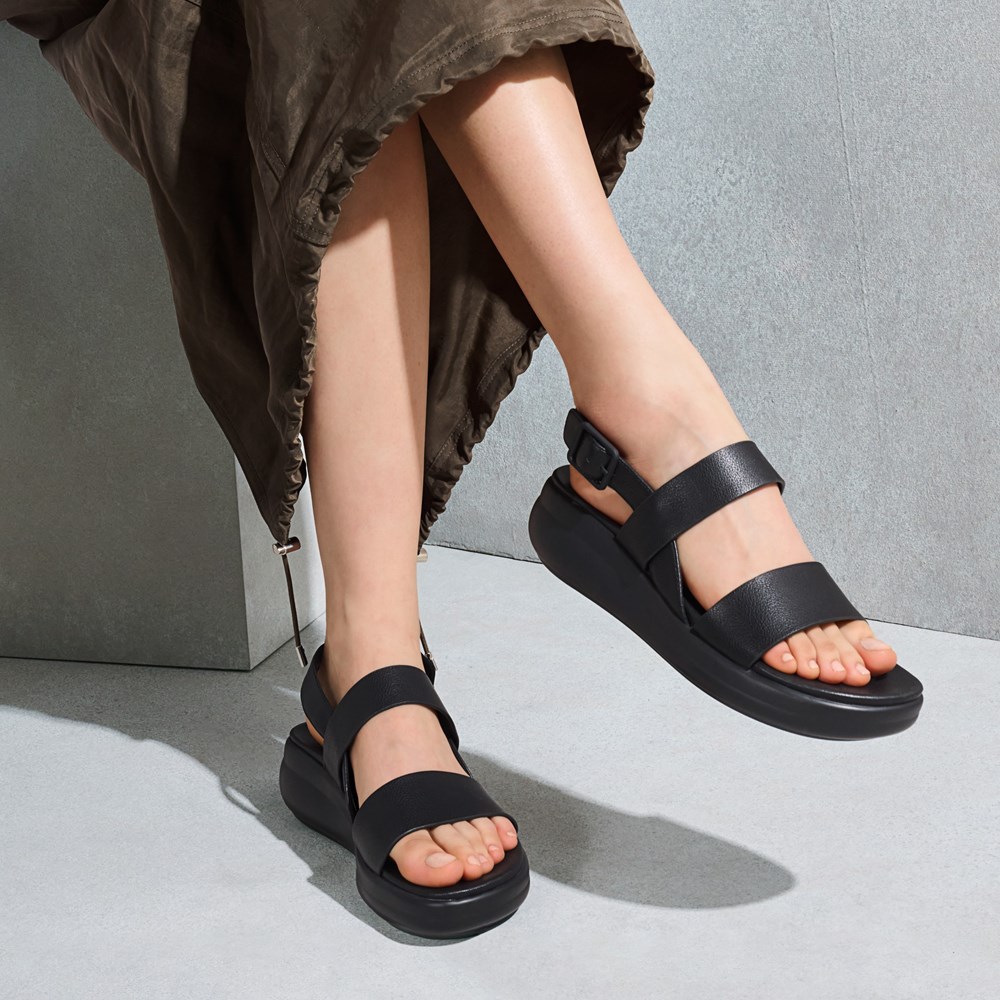 Naturalizer Coast Wedge Sandal - Tumbled Black Faux Leather