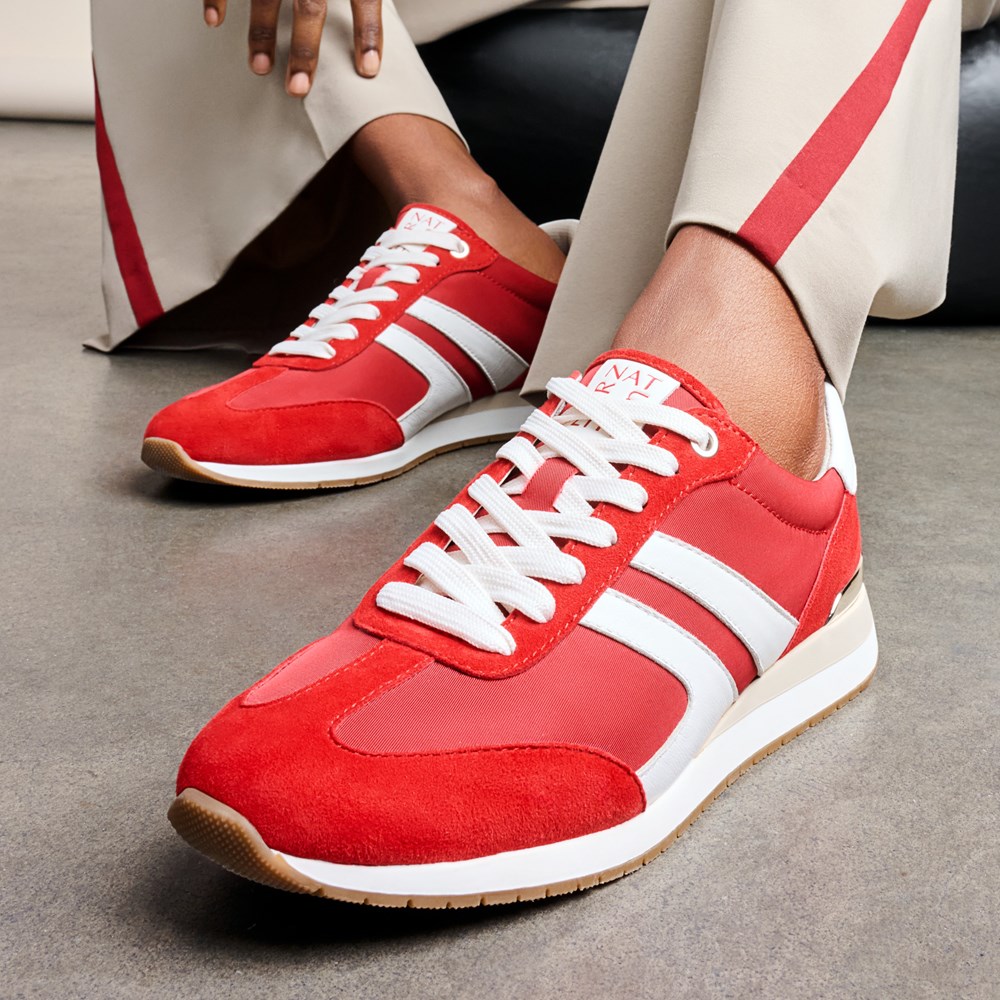 Naturalizer Lorena Lace Up Sneaker - Deep Red Fabric \\u0026 Suede