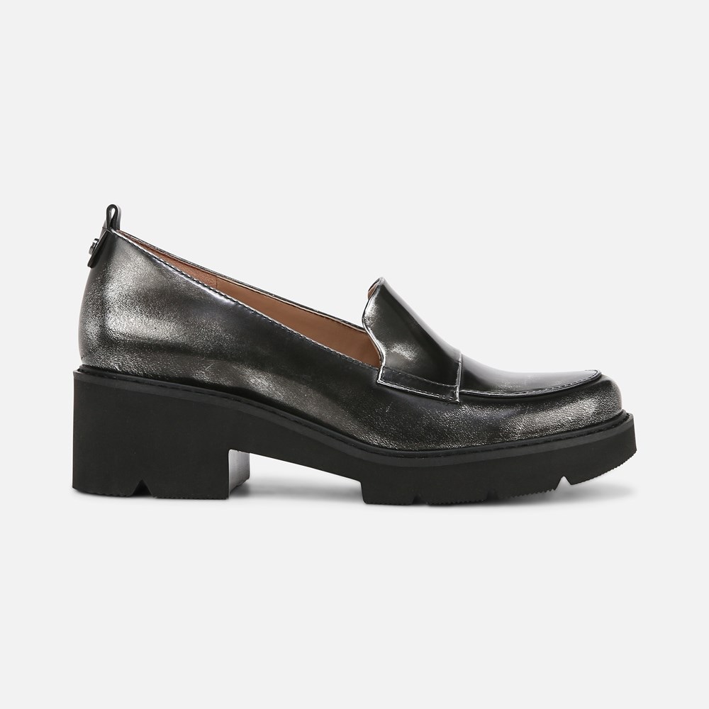 Naturalizer Darry Lug Sole Loafer - Black / Silver Leather