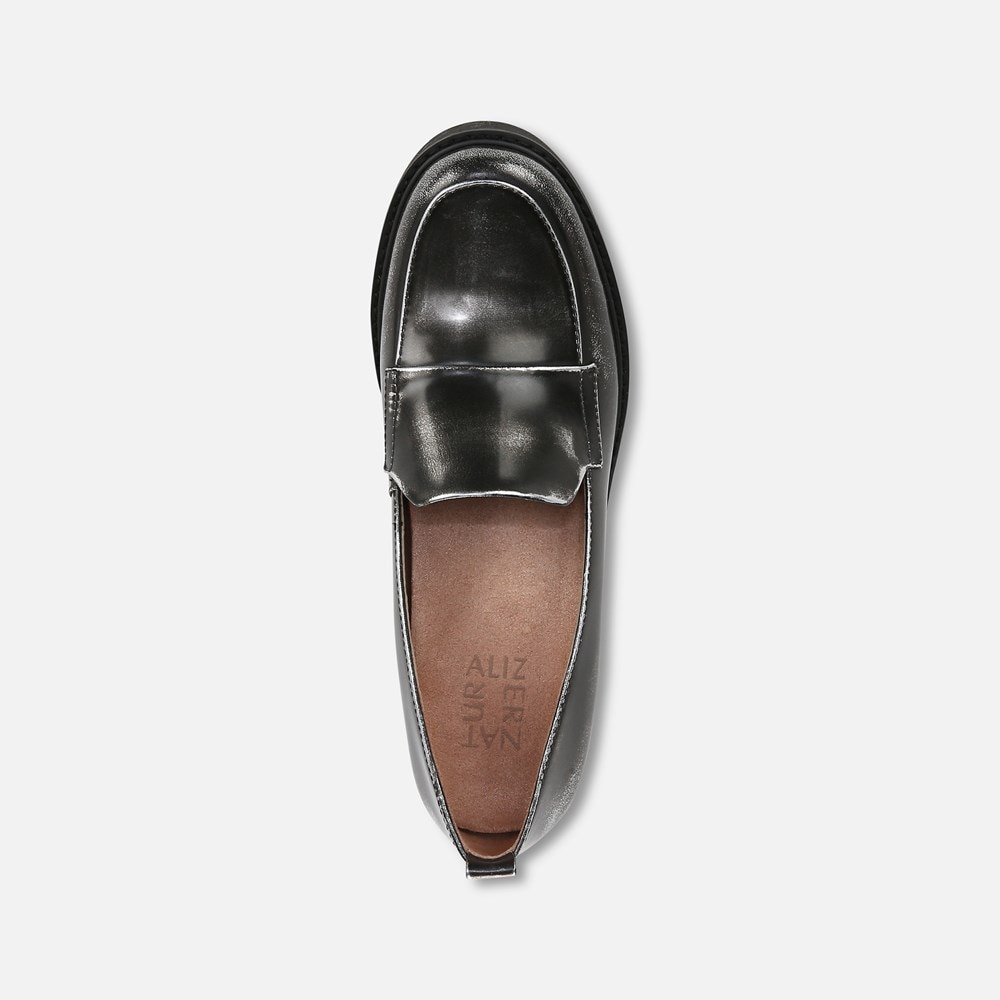Naturalizer Darry Lug Sole Loafer - Black / Silver Leather