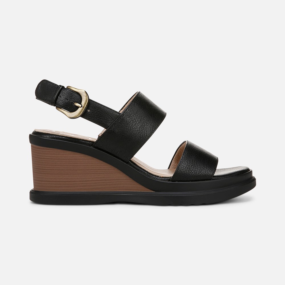Naturalizer SOUL Livia Wedge Sandal - Black Faux Leather
