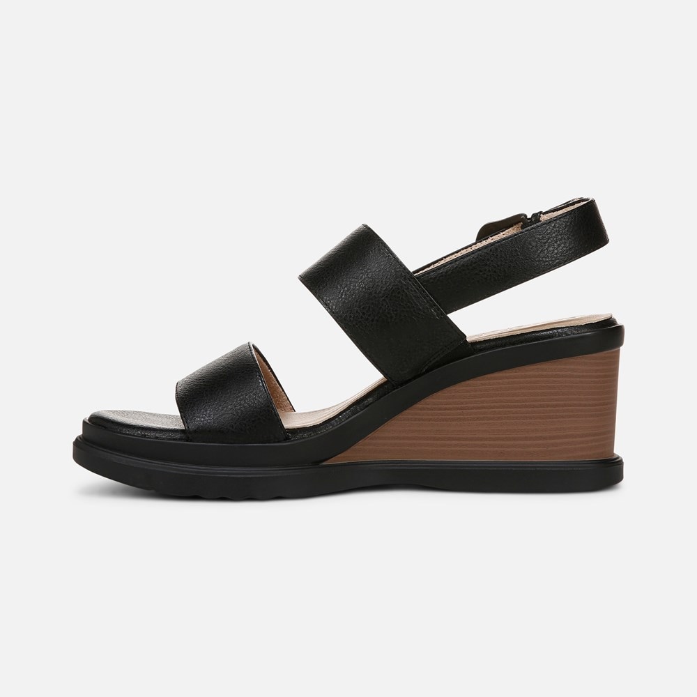 Naturalizer SOUL Livia Wedge Sandal - Black Faux Leather