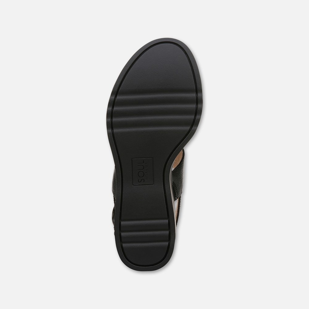 Naturalizer SOUL Livia Wedge Sandal - Black Faux Leather